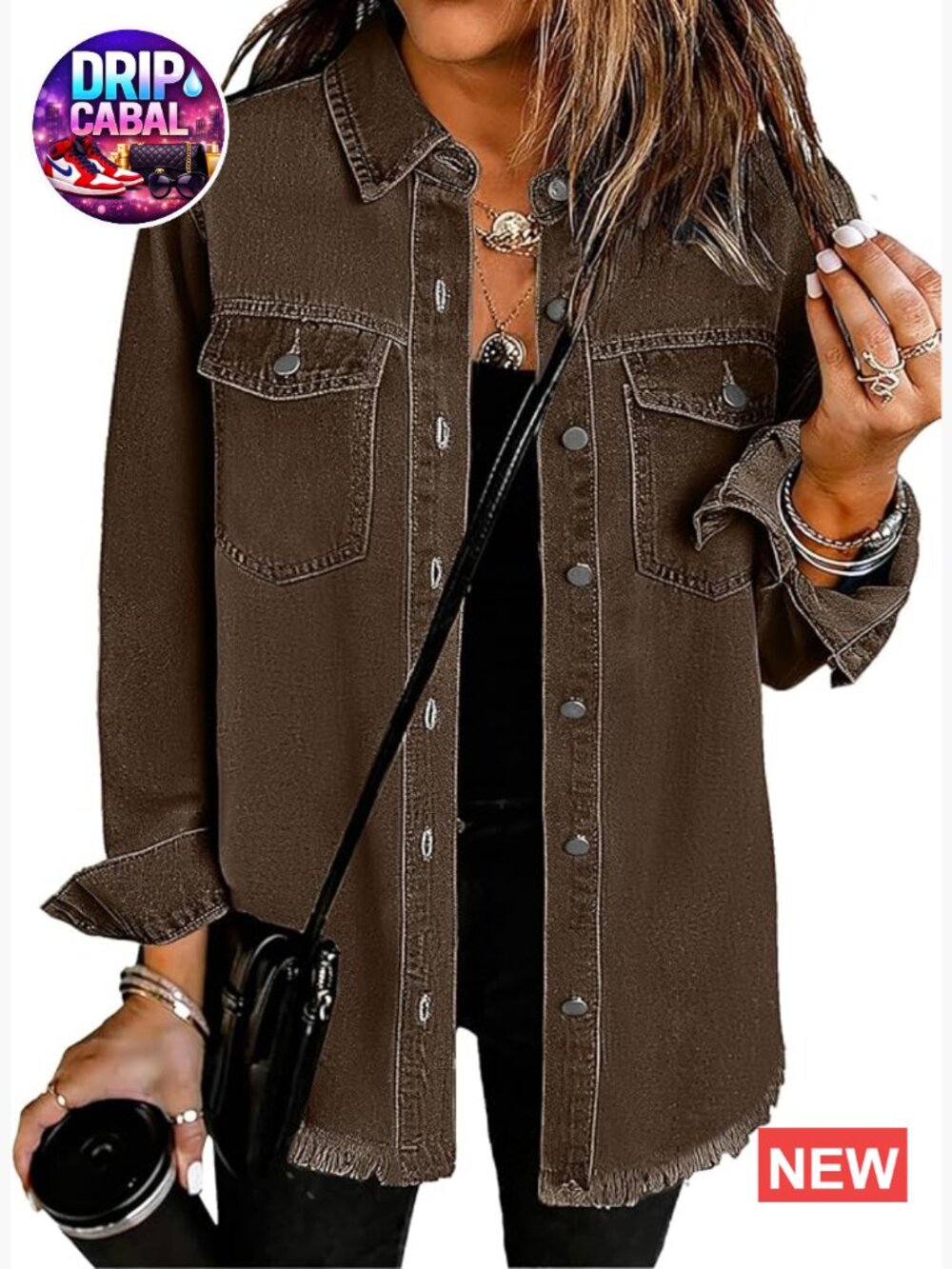 Oversized Distressed Denim Jacket Long Sleeve Button Shacket
